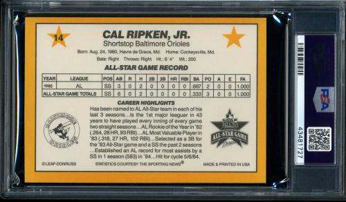 1986 Donruss All-Stars #14 Cal Ripken PSA 10 #43481727 - Back