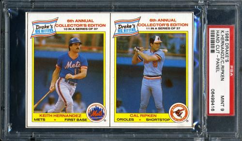 1986 Drake's Panel #10/11 Cal Ripken/Keith Hernandez PSA 9 #06499416