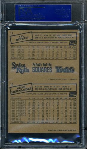 1986 Drake's Panel #10/11 Cal Ripken/Keith Hernandez PSA 9 #06499416 - Back