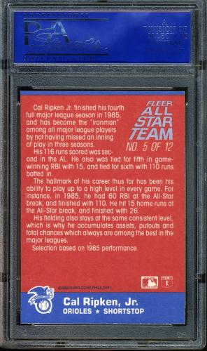 1986 Fleer All-Stars #5 Cal Ripken PSA 9 #31448856 - Back