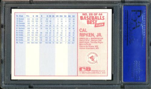 1986 Fleer Sluggers/Pitchers #28 Cal Ripken PSA 10 #81507866 - Back