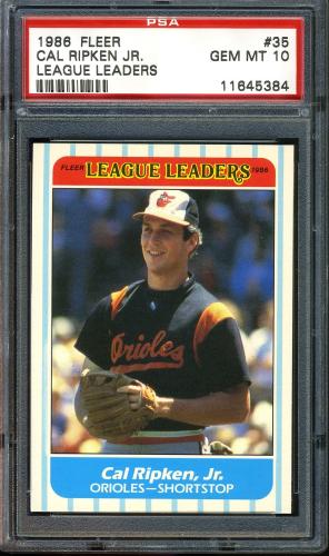 1986 Fleer League Leaders #35 Cal Ripken PSA 10 #11645384