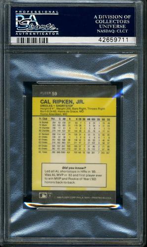1986 Fleer Mini #59 Cal Ripken PSA 10 #42659711 - Back
