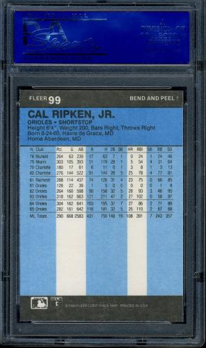 1986 Fleer Sticker Cards #99 Cal Ripken PSA 10 #31267166 - Back