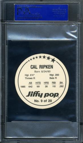 1986 MSA Jiffy Pop Discs #9 Cal Ripken PSA 10 #30664433 - Back