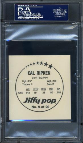 1986 MSA Jiffy Pop Discs - Printed Back Proof #9 Cal Ripken PSA Authentic #22137122 - Back