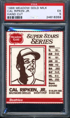 1986 Meadow Gold Blank Back #11 Cal Ripken PSA 5 #24616359