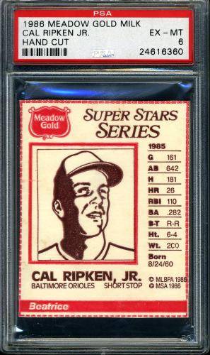 1986 Meadow Gold Blank Back #11 Cal Ripken PSA 6 #24616360