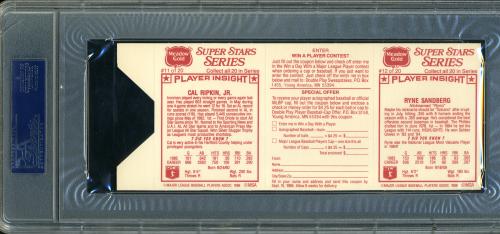 1986 Meadow Gold Stat Back Panel #11 Cal Ripken ERR-sic, Ripkin PSA 10 #21331159 - Back