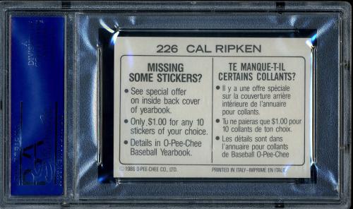 1986 O-Pee-Chee Stickers 226 Cal Ripken - Back