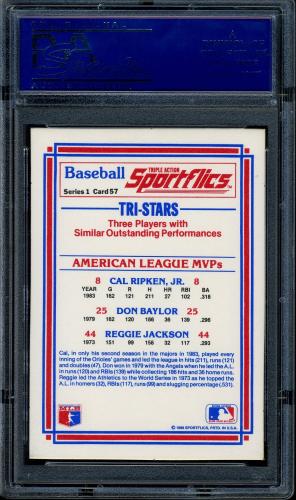 1986 Sportflics #057 AL MVP's Ripken/Reggie PSA 10 #81568309 - Back