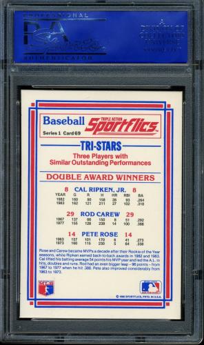 1986 Sportflics #069 DAW Ripken/Carew/Rose PSA 10 #11786496 - Back