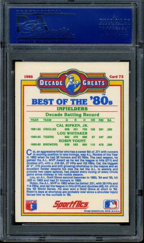 1986 Sportflics Decade Greats #73 Best '80s Infielders-Cal Ripken-Lou Whitaker-Ro PSA 10 #15309653 - Back