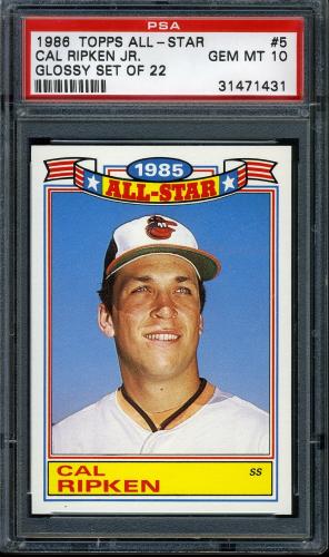 1986 Topps Glossy All-Stars #05 Cal Ripken [* print designation] PSA 10 #31471431