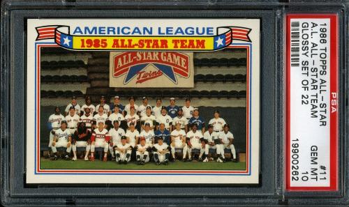 1986 Topps Glossy All-Stars #11 A.L. All-Star Team [* print designation] PSA 10 #19900262