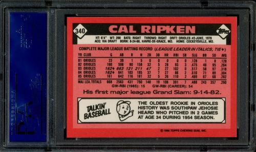 1986 Topps Tiffany #340 Cal Ripken PSA 10 #15264814 - Back