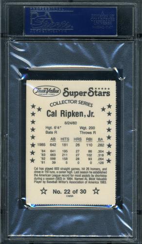 1986 True Value #22 Cal Ripken, Jr. PSA 9 #20367897 - Back