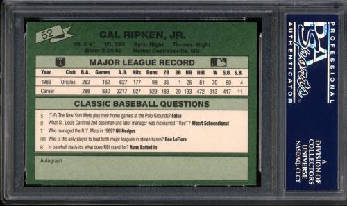 1987 Classic Game #52 Cal Ripken PSA 10 #24762251 - Back