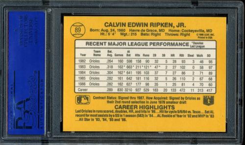 1987 Donruss #89 Cal Ripken [Wax/Rack - Stats face left] PSA 9 #90192906 - Back