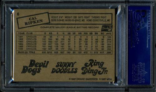 1987 Drake's #6 Cal Ripken PSA 9 #17265574 - Back