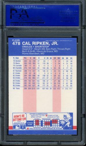 1987 Fleer #478 Cal Ripken PSA 10 #30714416 - Back