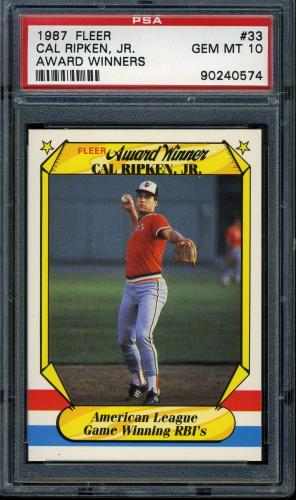 1987 Fleer Award Winners #33 Cal Ripken PSA 10 #90240574