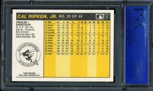 1987 Fleer Award Winners #33 Cal Ripken PSA 10 #90240574 - Back