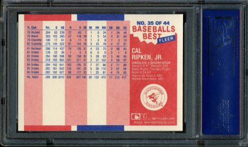 1987 Fleer Sluggers/Pitchers #35 Cal Ripken PSA 10 #40603713 - Back