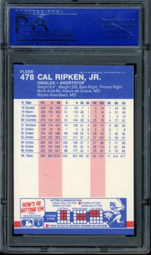 1987 Fleer Glossy #478 Cal Ripken PSA 10 #40315186 - Back