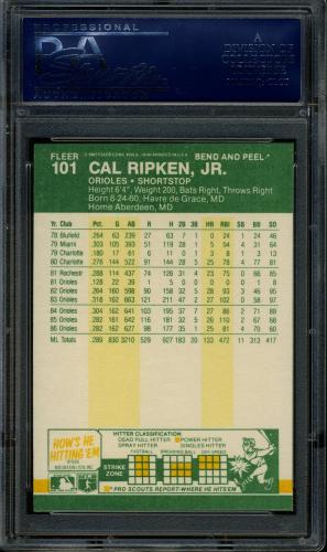1987 Fleer Sticker Cards #101 Cal Ripken PSA 9 #21366203 - Back