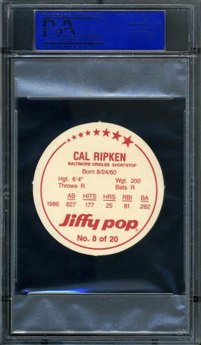 1987 MSA Jiffy Pop Discs #8 Cal Ripken PSA 10 #11788753 - Back