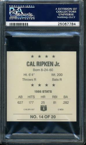 1987 Key Food Discs - Square Proof #14 Cal Ripken PSA Authentic #25067784 - Back