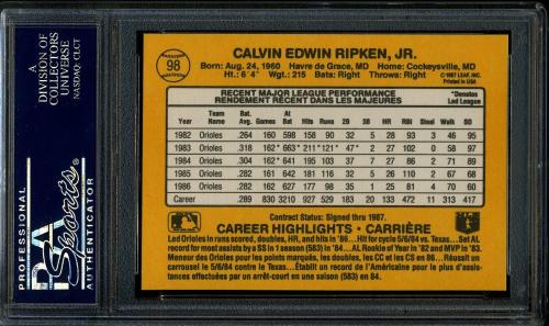 1987 Leaf/Donruss #98 Cal Ripken PSA 10 #22957373 - Back