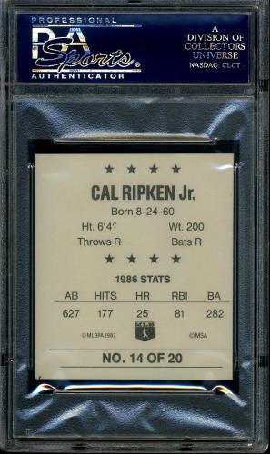 1987 MSA Iced Tea Discs - Square Proof 14 Cal Ripken - Back