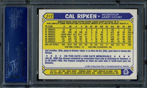1987 O-Pee-Chee #312 Cal Ripken PSA 10 #16856459 - Back