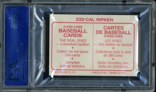 1987 O-Pee-Chee Stickers #233 Cal Ripken PSA 10 #14507278 - Back