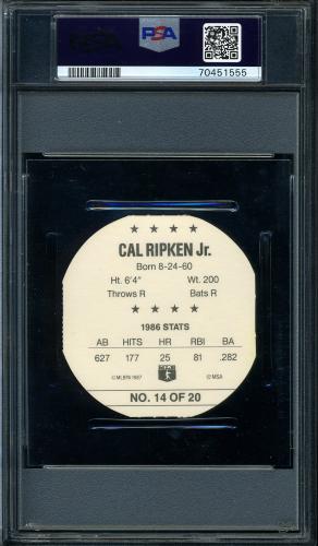 1987 Our Own Tea Discs #14 Cal Ripken PSA 5 #70451555 - Back
