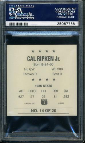 1987 Our Own Tea Discs - Square Proof #14 Cal Ripken PSA Authentic #25067788 - Back