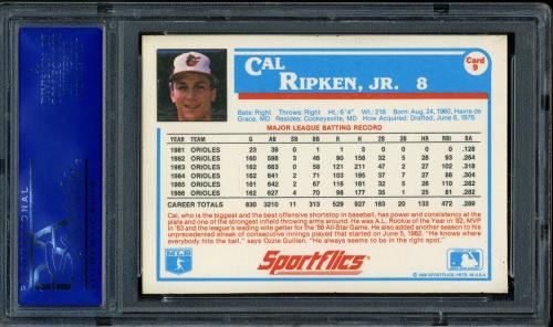 1987 Sportflics #009 Cal Ripken [1986 Copyright] PSA 10 #12137562 - Back