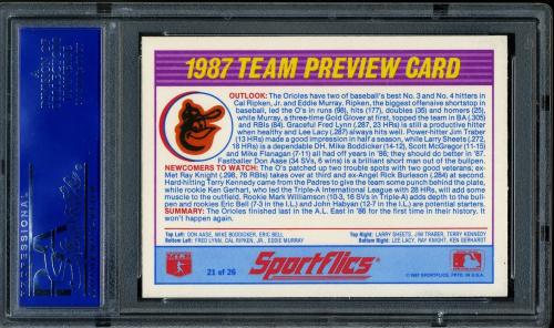 1987 Sportflics Team Preview #21 Baltimore Orioles-Don Aase-Mike Boddicker-Eric PSA 10 #40336199 - Back