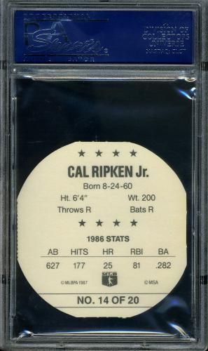 1987 Super Stars Discs #14 Cal Ripken PSA 9 #19269538 - Back