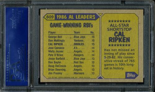 1987 Topps #609 Cal Ripken AS PSA 10 #16596079 - Back