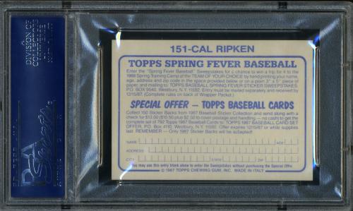 1987 Topps Stickers - Blue Text Back #151 Cal Ripken PSA 8 #11788760 - Back