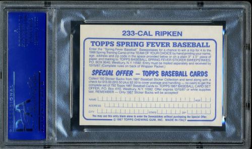 1987 Topps Stickers #233 Cal Ripken PSA 8 #11788761 - Back