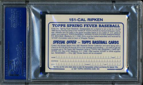 1987 Topps Stickers - Hardback Test #151 Cal Ripken PSA 10 #15933045 - Back