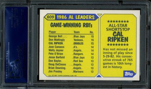 1987 Topps Tiffany #609 Cal Ripken AS PSA 9 #20715779 - Back