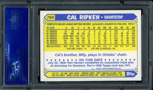 1987 Topps Tiffany #784 Cal Ripken PSA 10 #11580328 - Back