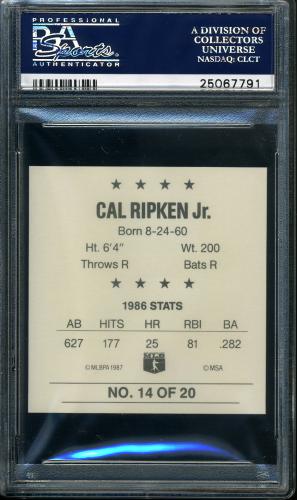1987 Weis Market Discs - Square Proof #14 Cal Ripken PSA Authentic #25067791 - Back