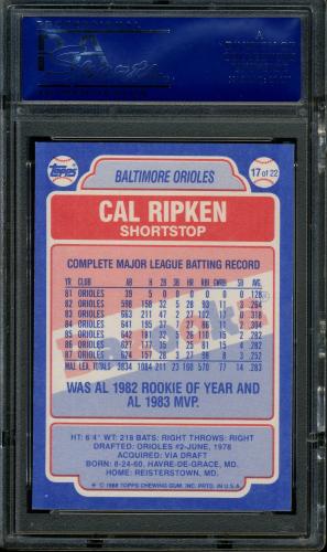 1988 Bazooka #17 Cal Ripken [** print designation] PSA 10 #03052081 - Back