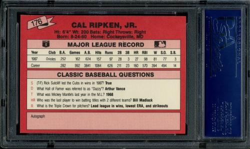 1988 Classic Red #176 Cal Ripken PSA 10 #17840312 - Back